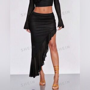 SHEIN BAE | Ruched Asymmetrical Ruffle Hem Skirt